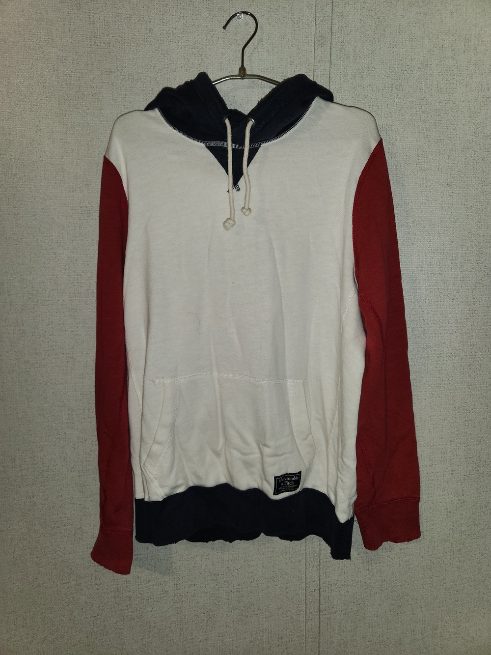 Abercrombie & Fitch White Body Hoodie with Red Sleeves and Navy Trim